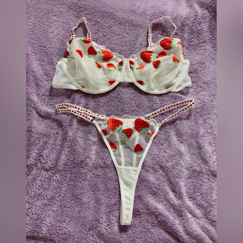 Strawberry Embroidered Lingerie Set - image 1